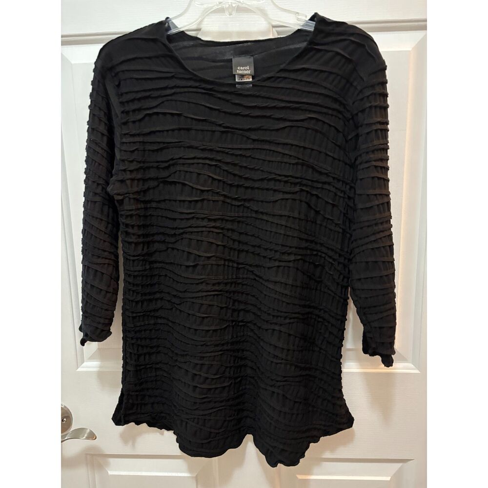 Carol Turner New no tags, Long Sleeve Lined Embellished Stretch BlackTop Small